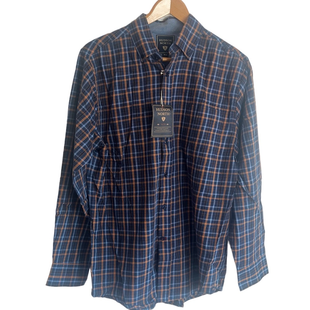 New HUDSON NORTH long sleeve button down men's plaid shirt
